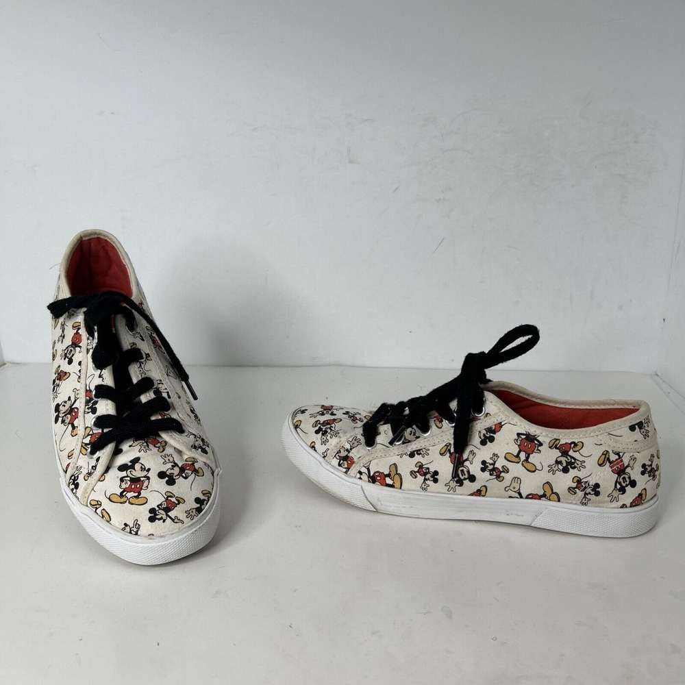 Disney Parks Mickey Mouse Canvas Shoes‎ Sneakers Womens Size 9 Lace Up White